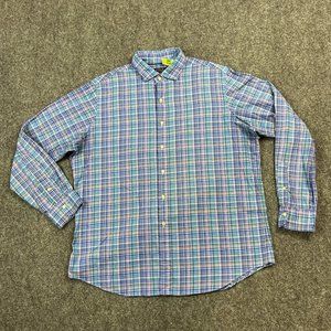 Ralph Lauren Polo Shirt Adult Extra Large Blue Pink Button Up Plaid Pony Mens